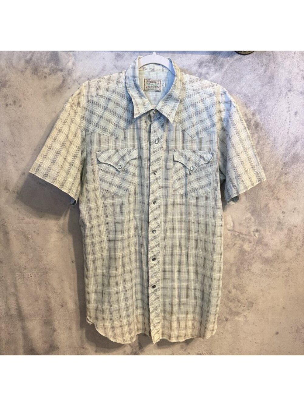 VTG H Bar C California Ranch Wear Pearl Snap Shirt Mens 17.5 Short Sleeve Plaid
